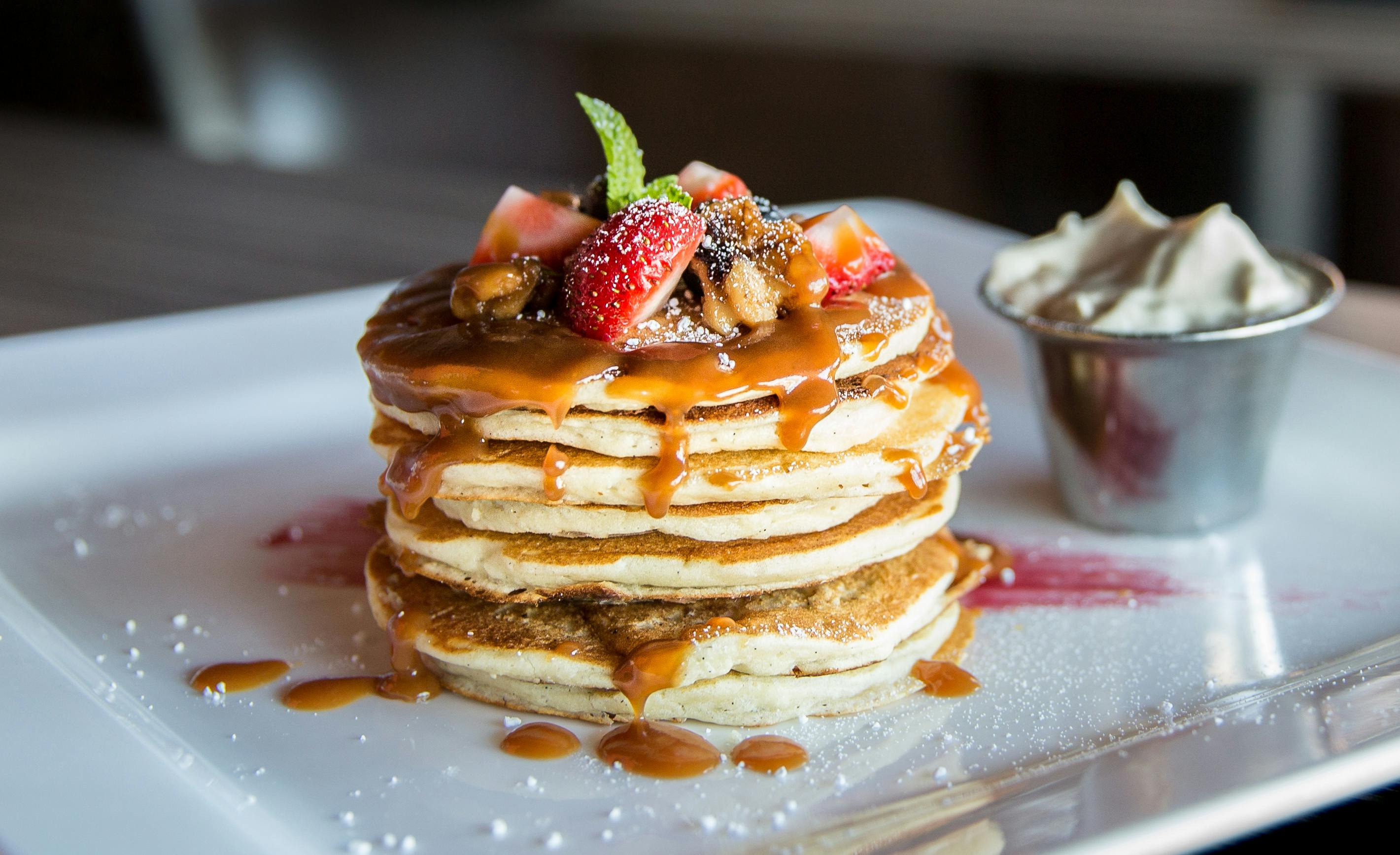 A stack of fluffy pancakes